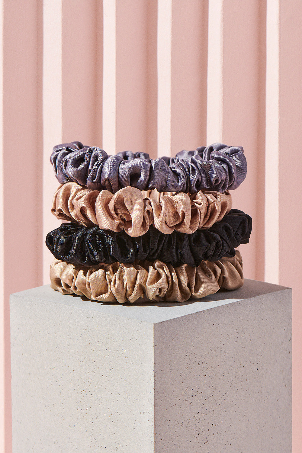 Ruched Ribbon Skinny Satin Scrunchies Set - Multi-Color