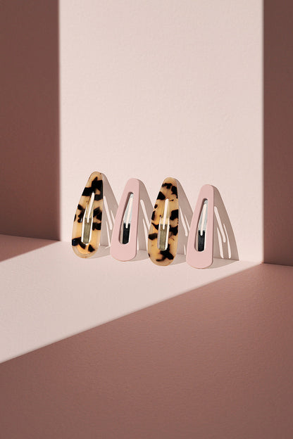 Snap Triangles Hair Clips Set - Tortoise & Nude