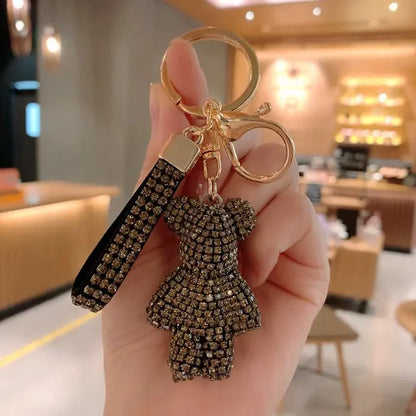 Rhinestone Animal Leather Strap Keychain